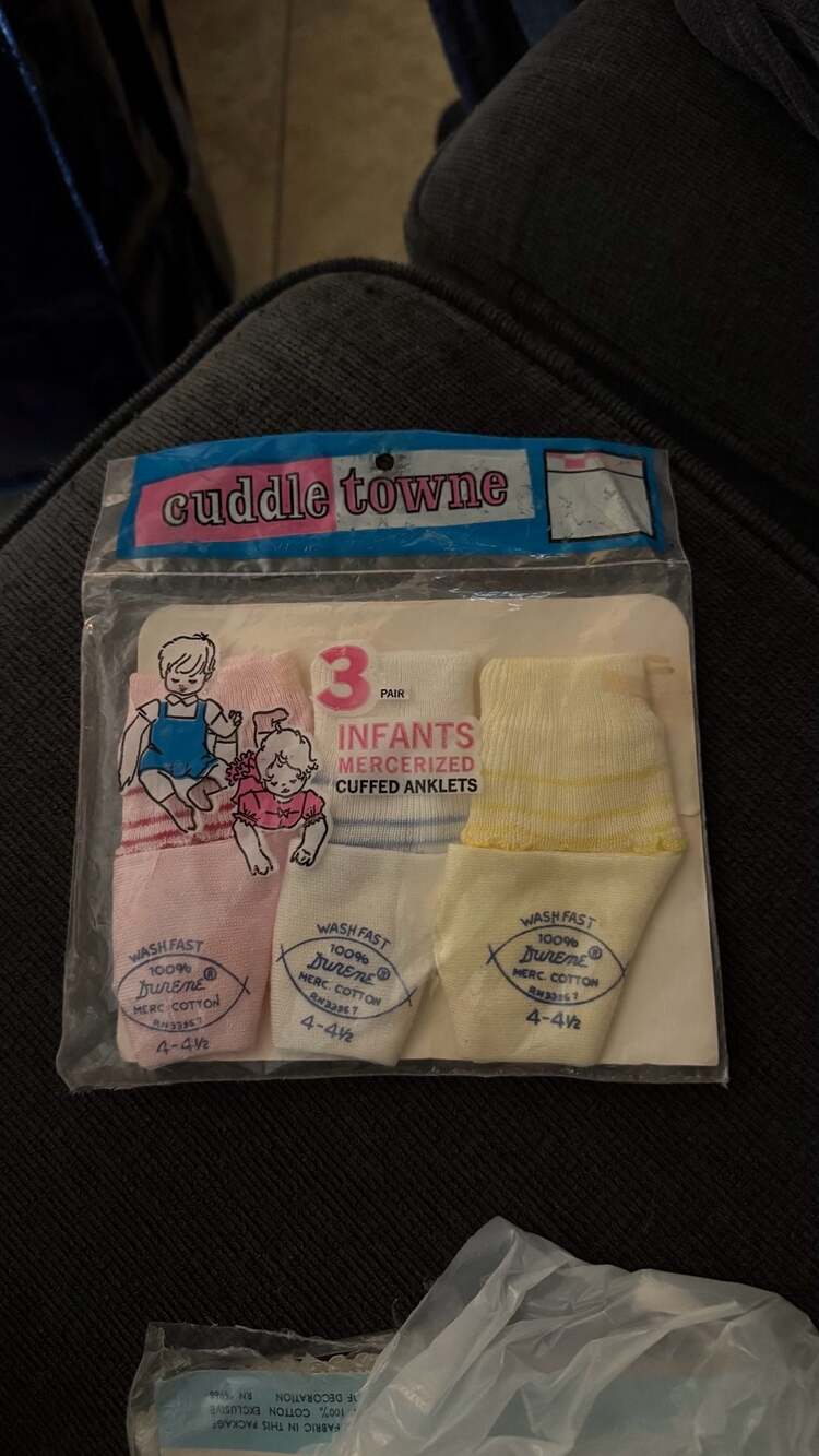 Vintage Cuddle Towne 3-Pack Infants Mercerized Cotton Cuffed Anklet Socks